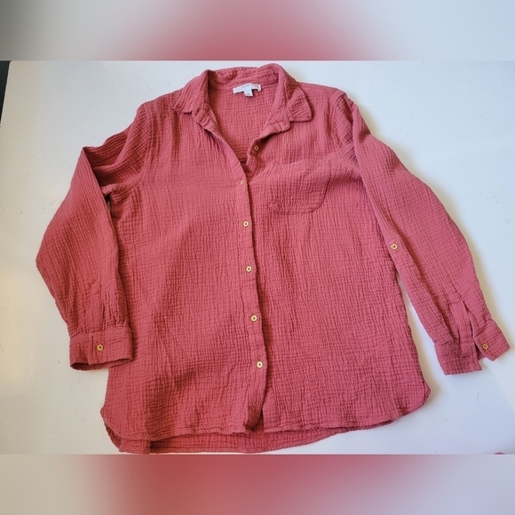 Anne Klein Jeans Roll-tab Sleeve Button-down Shirt Size Medium in Dusty Cedar - Picture 1 of 10